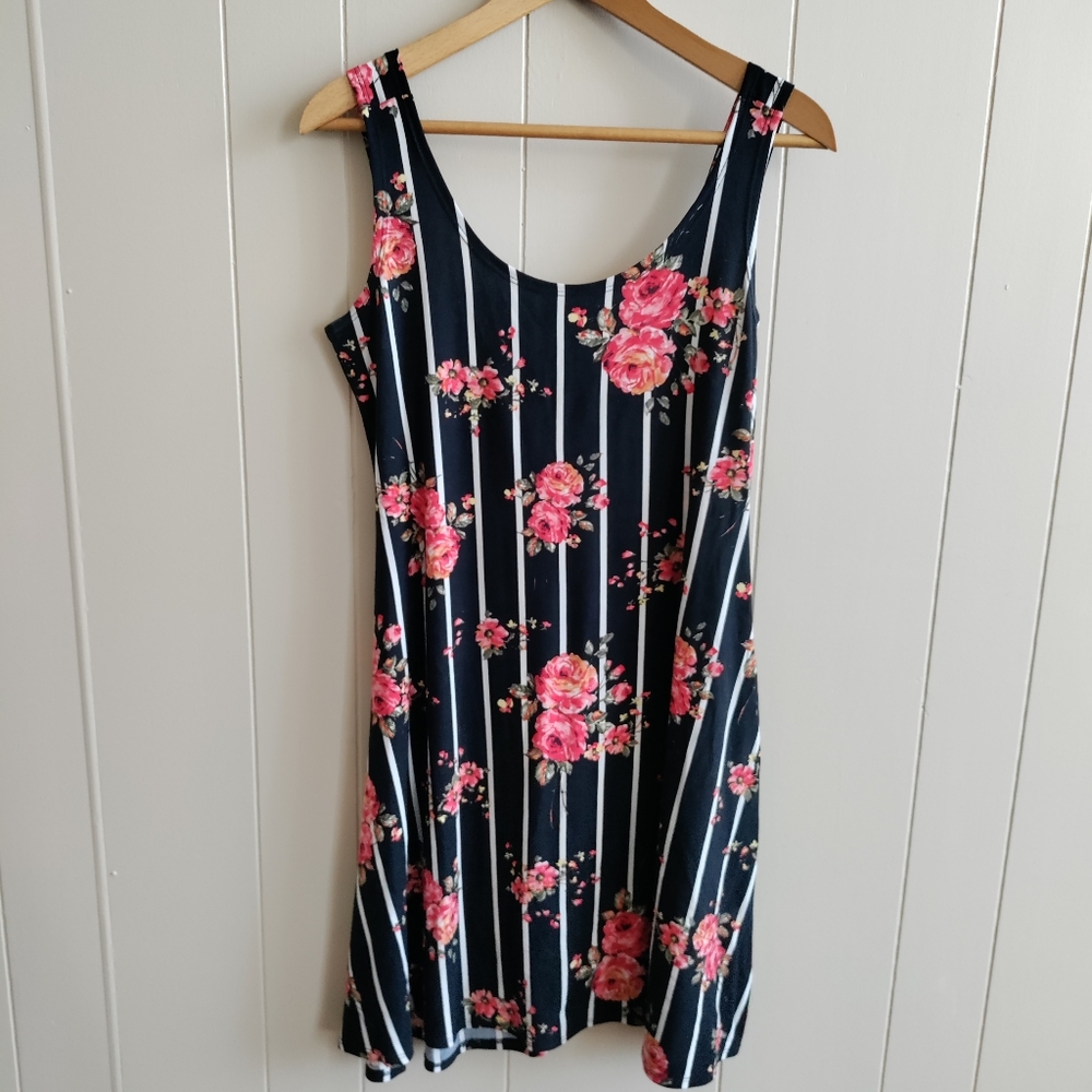 Y2K Pinstripes & Floral Dress Size L